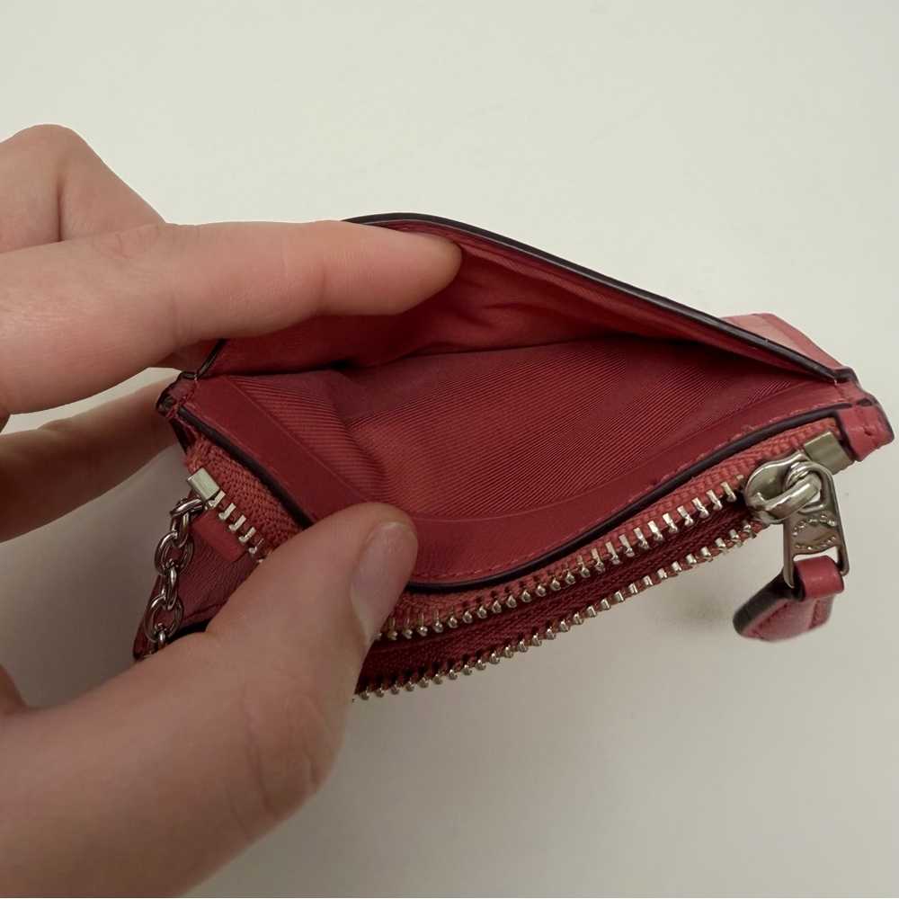 Coach Mini Skinny ID Case Pink Solid Key Ring ID Window Women's Card Wallet - Picture 9 of 15